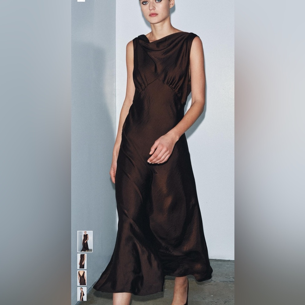 Zara Brown Satin Dress